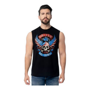 Way to Celebrate Patriotic Retro Graphic Muscle Shirt Tank Top in Rich Black